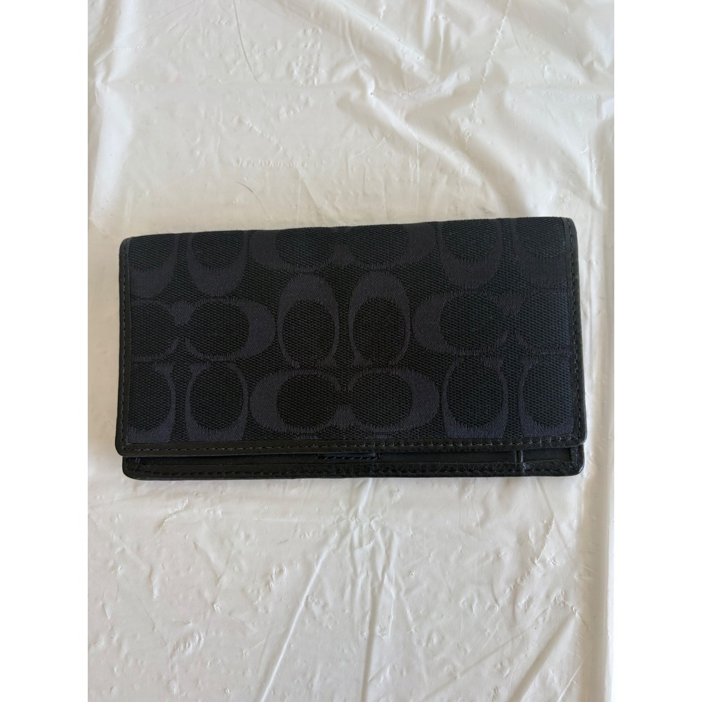 Coach Black Signature Monogram Jacquard Leather Checkbook Cover Wallet
